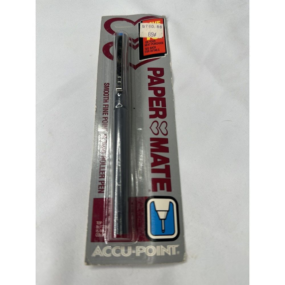 Papermate Accu-point Double Heart NOS new‎ Blue Ink Pen Roller Fine 1984 4044